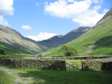Lake District Mountains and Valley The view towards Styhead: Lingmell Beck valley.